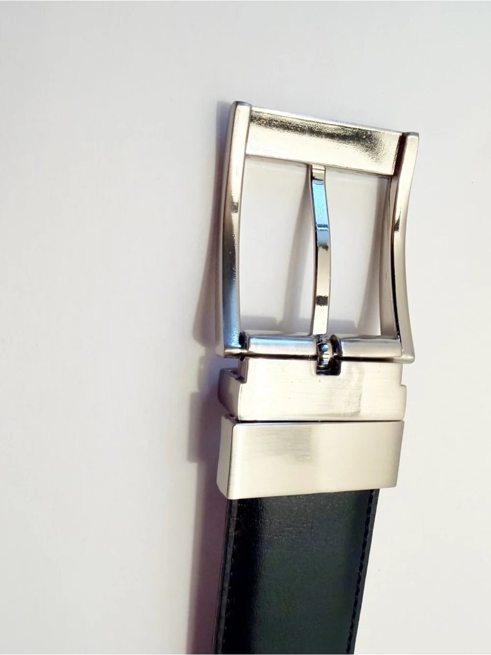 Men's Reversible Black/Brown Leather Dress Belt with Brushed Silver Buckle